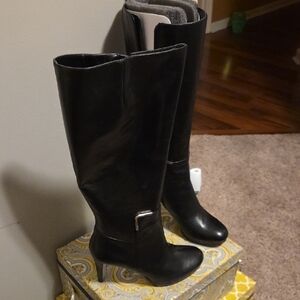 Nine West Black Tall Heeled Boots with Metallic Accents